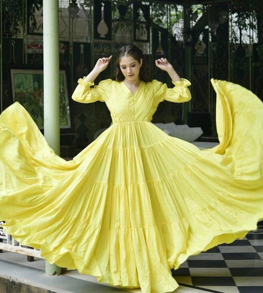 Yellow Maxis Pure Cotton Satin Plain Dyed Full