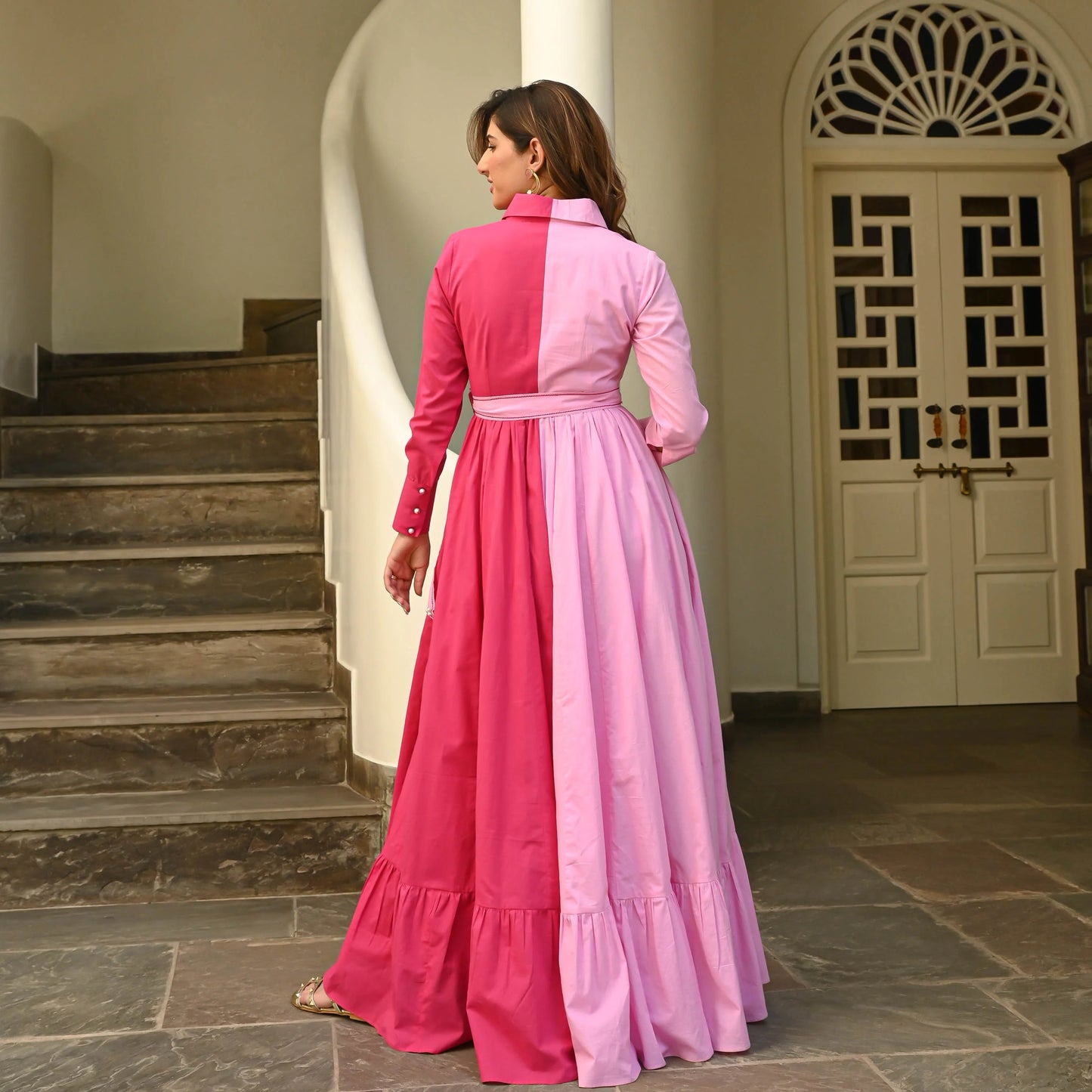 Two-Tone Pink Cotton Dress