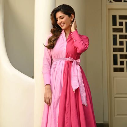 Two-Tone Pink Cotton Dress