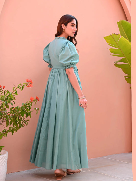 Mint Embroidered Cotton Dress