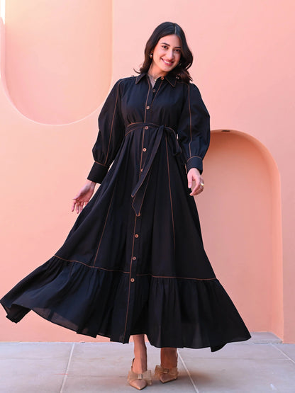 Black Cotton Shirt Dress