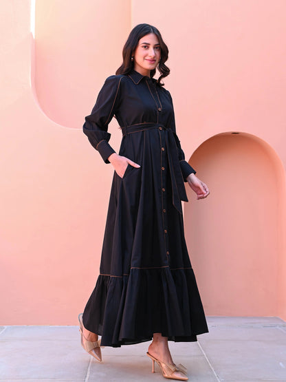 Black Cotton Shirt Dress