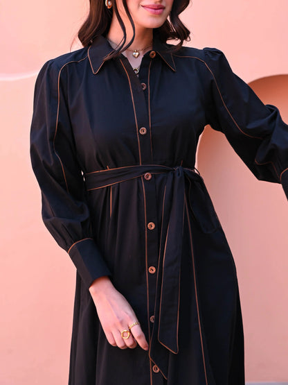 Black Cotton Shirt Dress